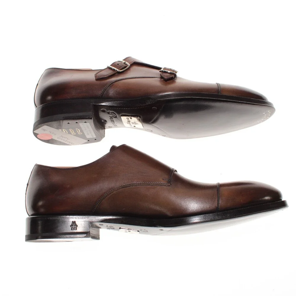 Di Bianco NWD Double Monk Strap Dress Shoes Size 9 US in Brown Leather